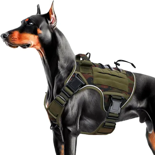 Vista 76 de Arnés táctico para perros grandes, chaleco reflectante ajustable sin tirones con sistema Molle, control de grado militar K9 para entrenamiento