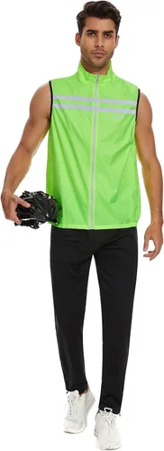 Vista 5 de bpbtti Chaleco de seguridad Hi-Viz para hombre, chaleco cortavientos sin mangas, resistente al viento y reflectante