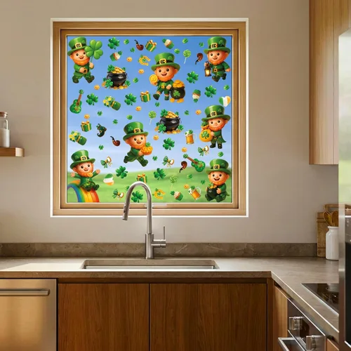 Vista 7 de WALPLUS Decoración de primavera para el Día de San Patricio, de doble cara, reutilizable, despegar y pegar, extraíble para ventana de duende