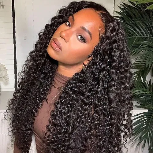Vista 9 de Peluca de cabello humano rizado rizado con parte en V para mujeres negras, en forma de V, sin dejar fuera, sin pegamento, 14 pulgadas