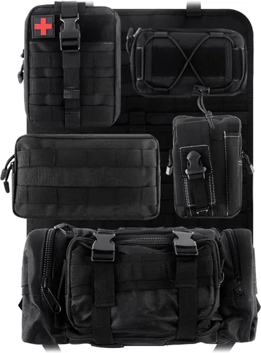 Vista 7 de Z8 Bolsa táctica de almacenamiento para respaldo del asiento delantero, organizador con 5 bolsas, universal para todos los vehículos