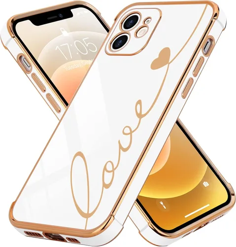 Vista 66 de LCHULLE Funda compatible con iPhone 12 para mujeres y niñas, bonito diseño de corazón de amor con enchapado de lujo, cubierta de TPU suave a prueba
