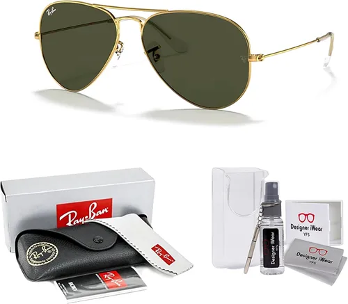 Vista 115 de Ray-Ban RB3025 - Lentes de sol de aviador de metal para hombre y mujer + paquete con kit de cuidado de gafas iWear de diseñador