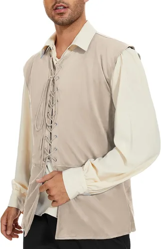 Vista 12 de Zando Chaleco pirata renacentista medieval vikingo para hombre, disfraz de Halloween o cosplay