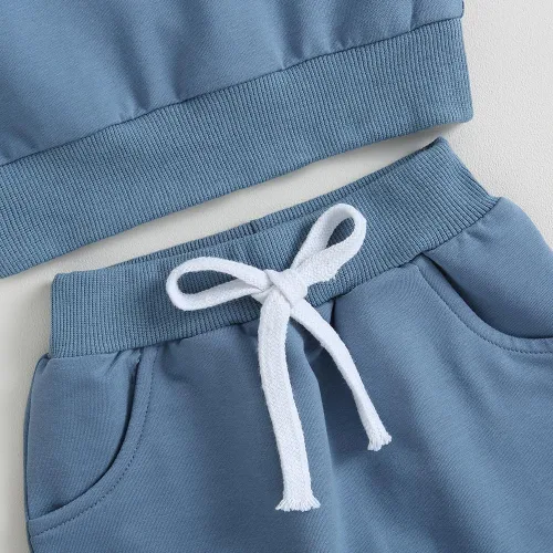 Vista 6 de kacubwyy Conjunto de ropa de manga larga con bolsillo y pantalones lisos, para otoño e invierno