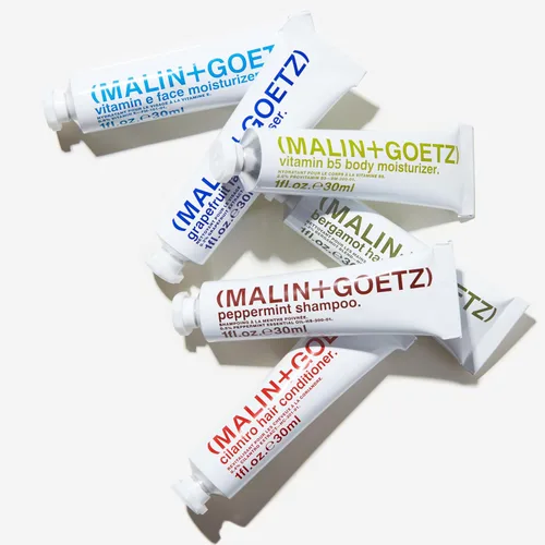 Vista 4 de Malin + Goetz Essentials - Kit de iniciación, juego de 6, 1 onza líquida, limpiador facial, humectante facial, gel de manos y cuerpo, hidratante