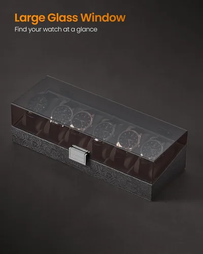Vista 4 de Hzuaneri Caja de reloj, regalos de Navidad, caja de reloj de 6 ranuras con tapa acrílica grande, almohadas de reloj extraíbles, organizador, regalo