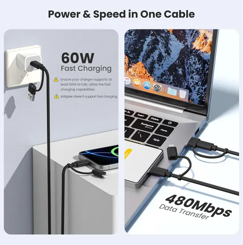 Vista 4 de Elebase Cable de carga 4 en 1 de 3.3 pies, cable de carga múltiple, cable de carga múltiple para iPhone con adaptador USB/Lightning para Apple 17 16