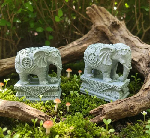Vista 5 de livelyfish A Pair Elephant Statues Aquarium Decor Elephant Figurines, L1 Home Statues Decor, Fish Tank FengShui Decor, A quarium Decor