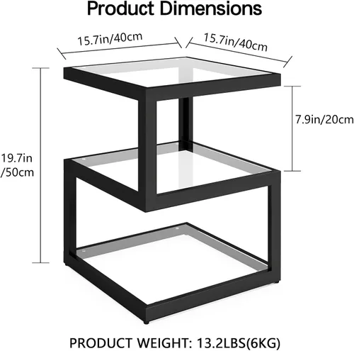 Vista 10 de Mesa auxiliar de vidrio Permory, mesa lateral de 3 niveles con tira de LED, mesa de diseño único en forma de S para sala de estar y dormitorio