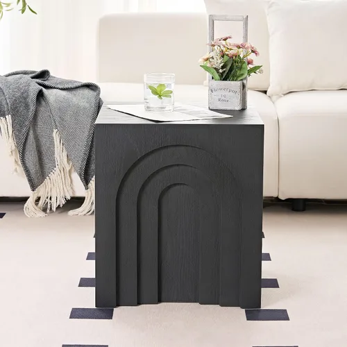 Vista 4 de JUSTONE Mesa auxiliar cuadrada de 15.74 pulgadas, mesa auxiliar pequeña, mesa de centro cuadrada de madera rústica para sala de estar, dormitorio