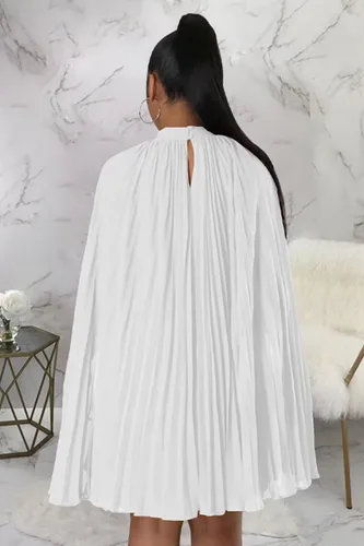 Vista 5 de Vestido corto plisado con mangas de capa para mujer, corte holgado, para cóctel, fiesta, vestido fluido