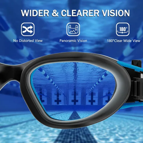 Vista 4 de Gafas de natación, diez veces mayor de larga duración, anti niebla para adultos, hombres y mujeres, sin fugas con clip para la nariz tapones