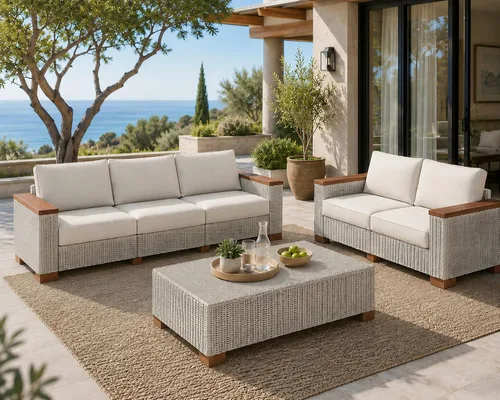 Vista 11 de PaPaJet Sofá de dos plazas para exteriores, sofá de mimbre con reposabrazos y patas sólidos, cojín de 4.7 pulgadas de grosor, sofá modular