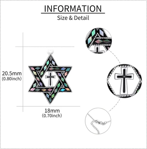 Vista 5 de ONEFINITY Collar con dije de estrella de David de plata esterlina con cruz y estrella de David, joyería cristiana judía, regalos para mujer, Plata