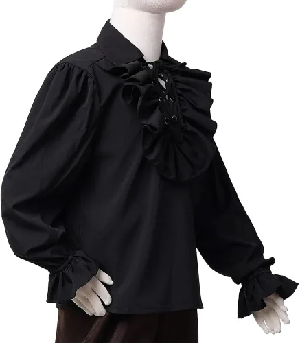 Vista 4 de Camisa medieval pirata para niños camisa renacentista con volantes para niños camiseta escocesa jacobita ghillie para niños