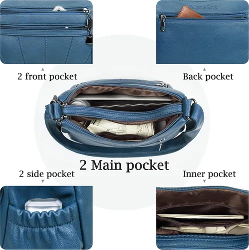 Vista 6 de Bolso cruzado para mujer, bolso de hombro suave de piel sintética, bolso mediano y espacioso, bolso de mano de moda con asa superior