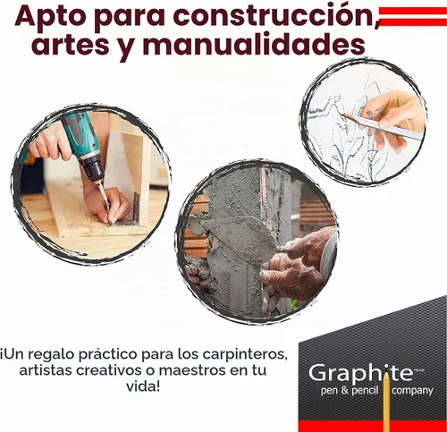 Vista 7 de GRAPHITE Lápices de Carpintero de Mina Dura a Granel - (1) Paquete de 12 Piezas Lápiz de Madera para Construcción #2 (HB) - Negro