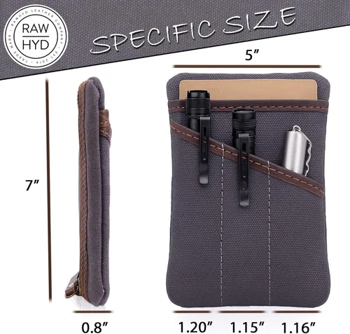 Vista 2 de Organizador de bolsillo EDC de lona encerada para hombres, bolsa de bolsillo trasero multiherramienta para teléfono/portátil, bolígrafo