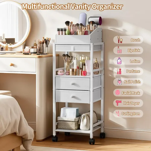 Vista 7 de Luxspire Carrito organizador de maquillaje, organizadores de cuidado de la piel de piso, almacenamiento de maquillaje con cajones, organizador
