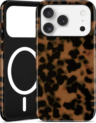 Vista 135 de Jusy Compatible con MagSafe Brown Tortoise Shell Print Phone Case para iPhone 7/8/SE, funda protectora magnética de lujo de TPU suave