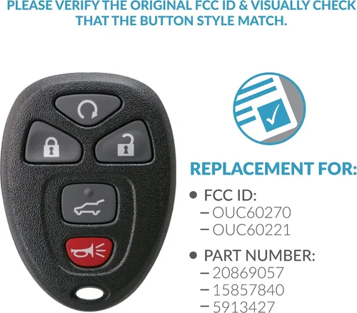 Vista 4 de Keyless2Go 15913415 OUC60270 OUC60221 repuesto de llave para auto a control remoto para vehículos que utilizan 5 botones, autoprogramable, 2