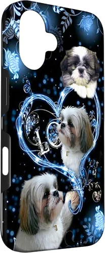 Vista 3 de Funda para PC iPhone 16 I Love Shih Tzu Dogs Flowers Heart Shih Tzu Metal