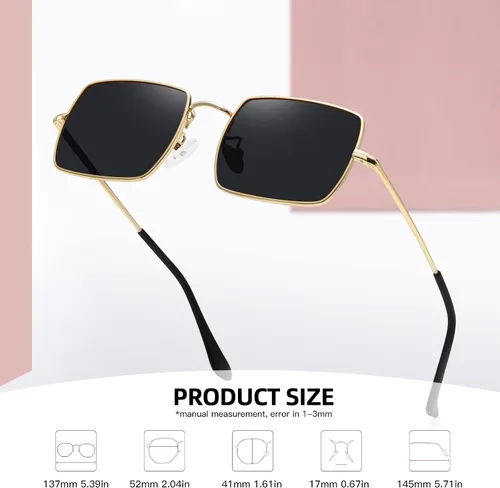 Vista 4 de MEETSUN Lentes de sol polarizados rectangulares para mujeres y hombres, retro, clásicas, cuadradas, con protección UV400, marco de metal vintage