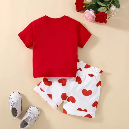 Vista 2 de Juego de camiseta de manga corta de algodón con estampado de San Valentín para el día de San Valentín, para niños y niñas pequeñas