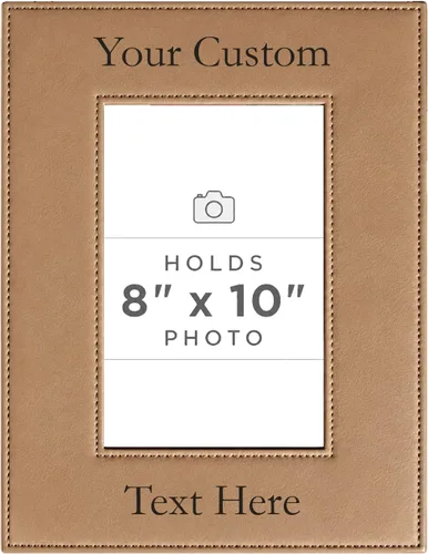 Vista 36 de Marco de fotos de piel sintética de cuero sintético grabado para añadir tu texto personalizado para colgar o en la mesa, marco de fotos familiares
