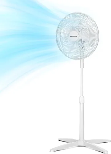 Vista 10 de PELONIS Ventilador de pedestal de 16 pulgadas para dormitorio, ventilador oscilante, 3 velocidades, oscilación de 90°, altura ajustable, ventilador