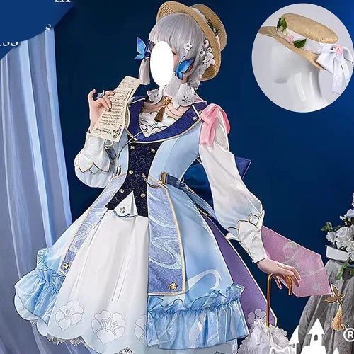 Vista 9 de Kamisato Ayaka - Disfraz de Ayaka para cosplay, disfraz de sirvienta, uniforme de peluca para Halloween