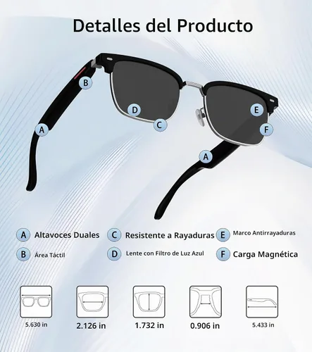 Vista 9 de Gafas de sol inteligentes, gafas Bluetooth 5.4 para hombres y mujeres