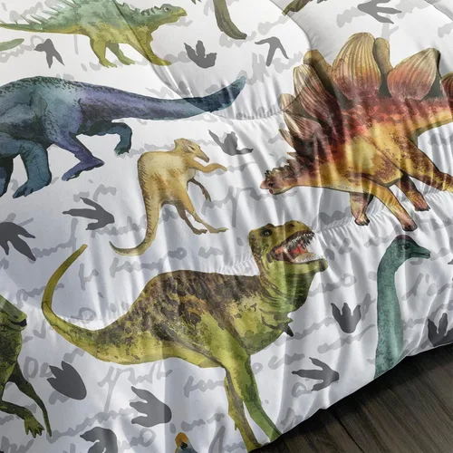Vista 6 de BailiPromise Jurassic Dino - Juego de edredón de 3 piezas, tamaño individual, edredón para niños con fundas de almohada, para todas las estaciones
