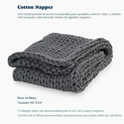 Vista 2 de Bearaby Mantas pesadas de algodón tejidas a mano para adultos - Manta de punto grueso - Manta pesada sostenible, transpirable, orgánica y Gris