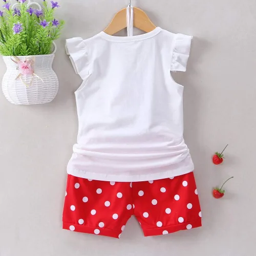 Vista 3 de MH-Lucky Conjunto de ropa para bebé niña de 2 piezas con camiseta + pantalones cortos