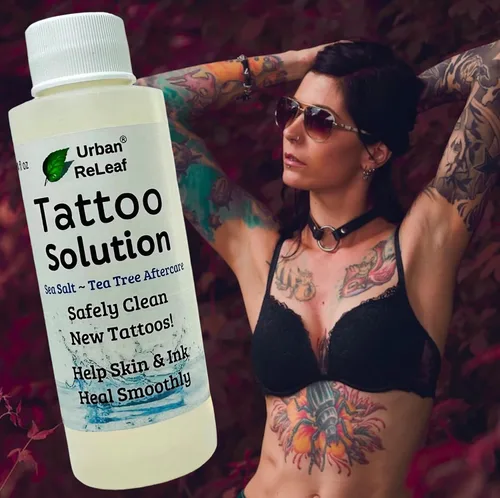 Vista 5 de Urban ReLeaf Solución para tatuajes. Cuidado posterior de sal marina natural. Limpia nuevos tatuajes de forma segura. Ayuda a que la piel y la tinta
