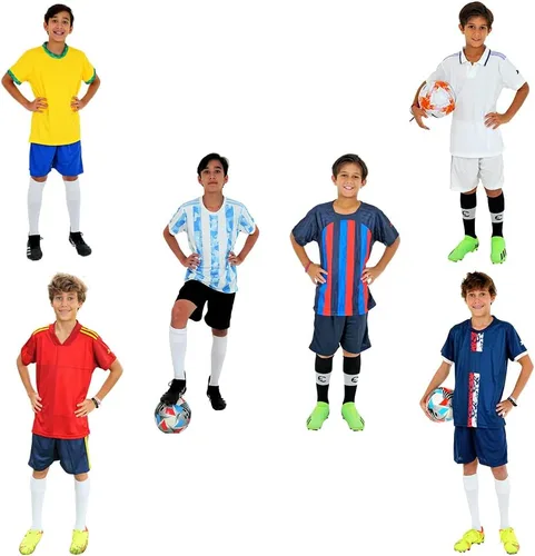 Vista 6 de Uniformes de fútbol para niños, camiseta deportiva y pantalones cortos para niños, ropa deportiva, unisex, de 4 a 14 años