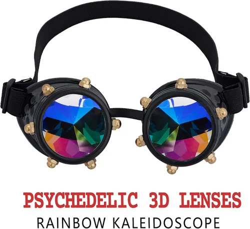 Vista 7 de Gafas de caleidoscopio para Raves Trippy psicodélico Steampunk con lentes de cristal de difracción de prisma arcoíris