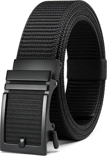 Vista 6 de YOETEY Ratchet Tactical Belt for Men - 1.5" Military Nylon Web Belts for Heavy Duty Work - Slide Buckle Fit Pants Fibra de Carbono Imperial - Negro