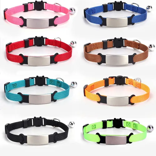 Vista 3 de Collares de gato personalizados, nombre grabado personalizado y etiqueta de identificación de teléfono, collar ajustable para mascotas suave y Negro