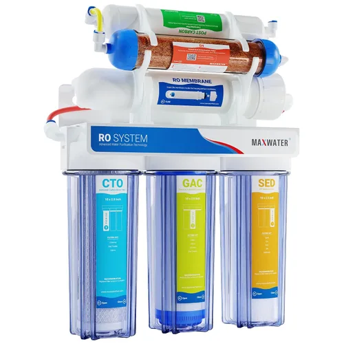 Vista 9 de Max Water Sistema de filtro de agua de ósmosis inversa portátil de 3 etapas, sistema de filtración de agua RO de 50 GPD para acuario, plantas