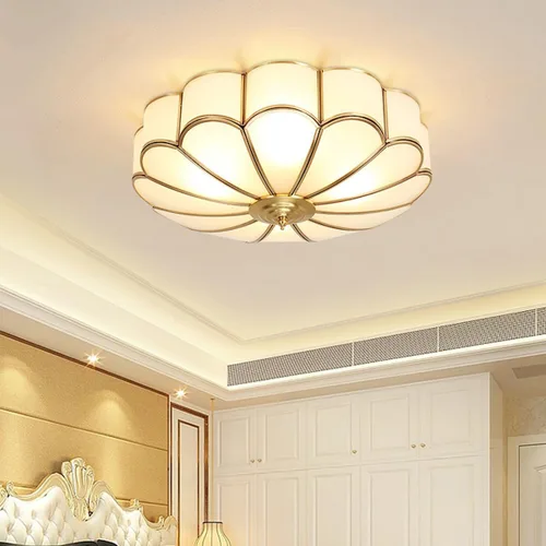 Vista 11 de Lámpara de techo empotrada de latón, lámpara de techo LED con 3 luces en forma de flor, pantalla de vidrio esmerilado, luz moderna cerca de techo