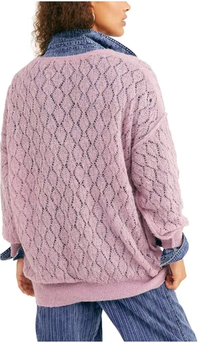 Vista 2 de Free People Say Hello - Suéter tipo túnica de gran tamaño con cuello en V para mujer