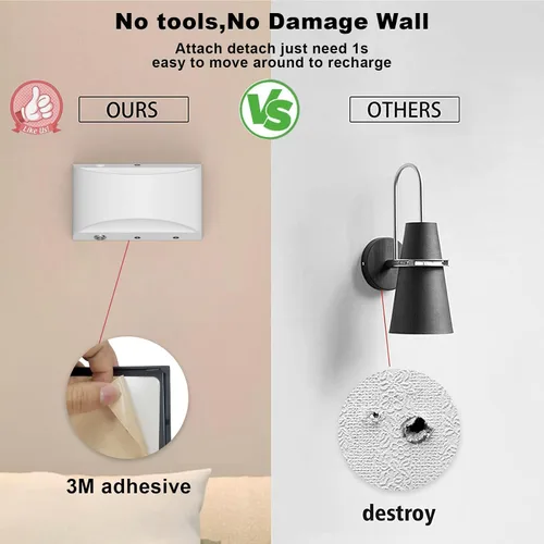 Vista 9 de Aipsun Aplique de pared blanco con pilas, 2 unidades, luces LED de pared recargables USB, luz de pared regulable para interiores para sala de estar