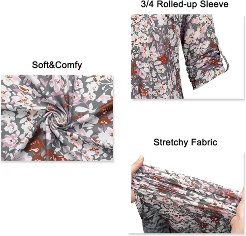Vista 4 de BEPEI Blusas de manga 34 para mujer, cuello en V, camisas de trabajo de negocios
