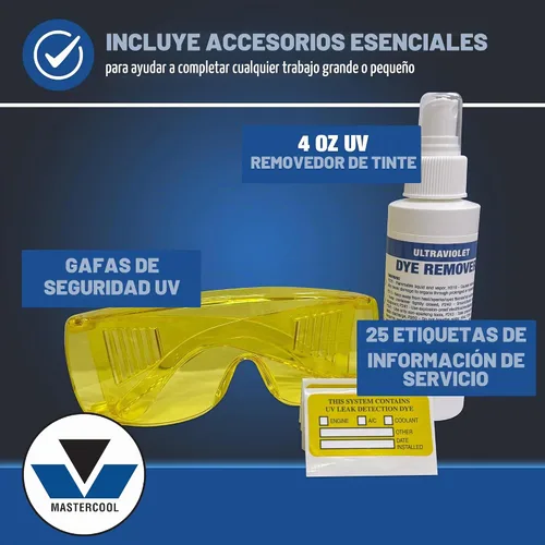Vista 6 de Mastercool (53351-B) kit de detección de fugas ultravioleta profesional con mini luz de 50 vatios