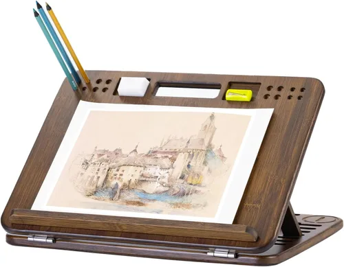 Vista 7 de StrongTek Caballete de mesa de bambú, tablero de dibujo ajustable