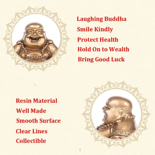 Vista 3 de Estatua de Buda riendo para la buena suerte, figura de Buda de resina Happy Money, 3.2 pulgadas de alto, estatua de Buda chino Feng Shui Maitreya