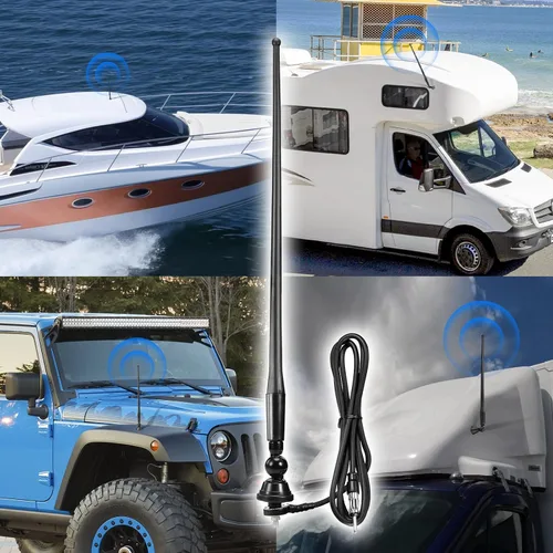 Vista 2 de Eightwood Antena de radio de barco marino de 16 pulgadas, palo flexible de goma FM AM Antenas estéreo para barco, coche, RV, autocaravana, ATV, UTV